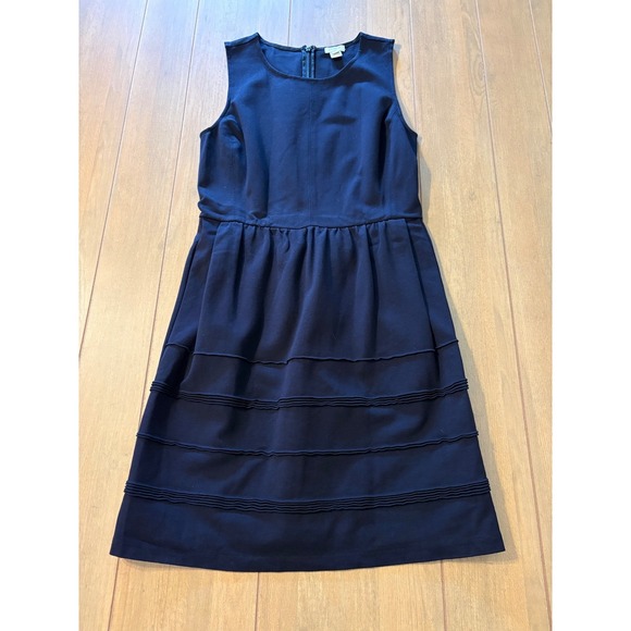J.CREW Dresses & Skirts - J.Crew Ponte Fit Flare Dress Womens 4 Black Pintuck Tiered Sleeveless Minimalist